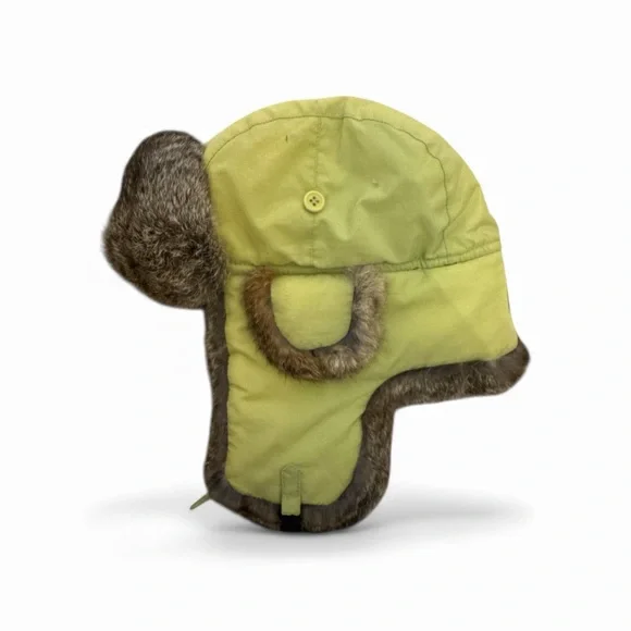 Crown Cap Green and Brown Winter Aviater Style Rabbit Fur Hat - Picture 4 of 12